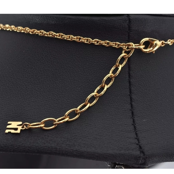 Nina Ricci Goldplated Necklace W/Rhinestone Logo Pendant EUC! - Picture 9 of 14